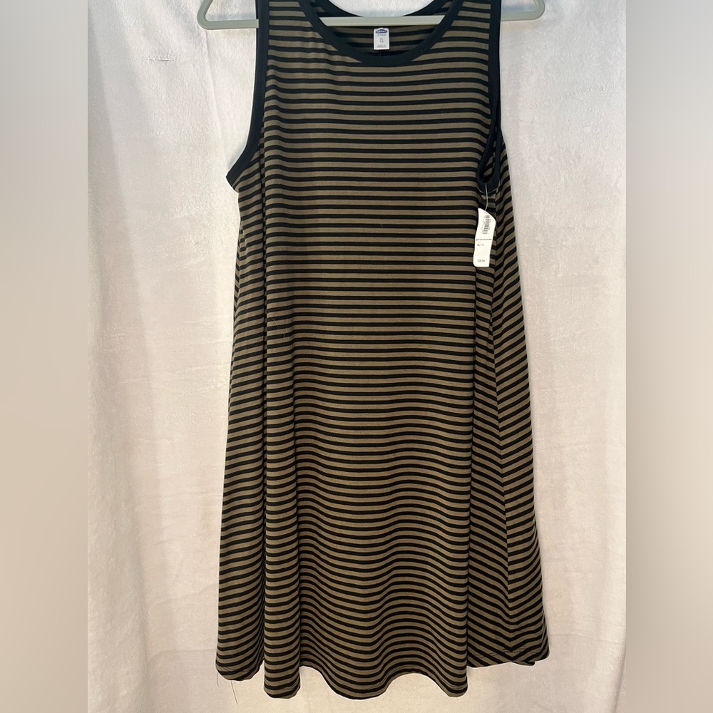 Old Navy New Striped Black and Tan Sleeveless Dress